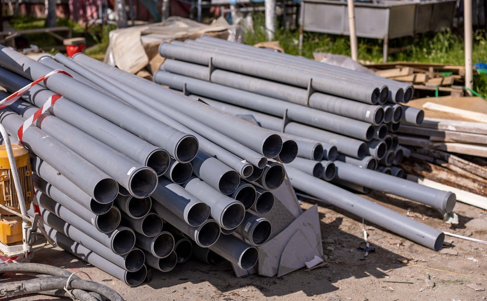 Stacked composite drainage pipe ready for installation