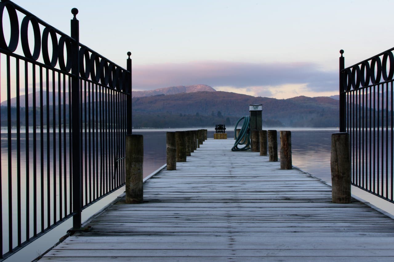 Coastal dock and pier structure extending over water — typical marine infrastructure environment