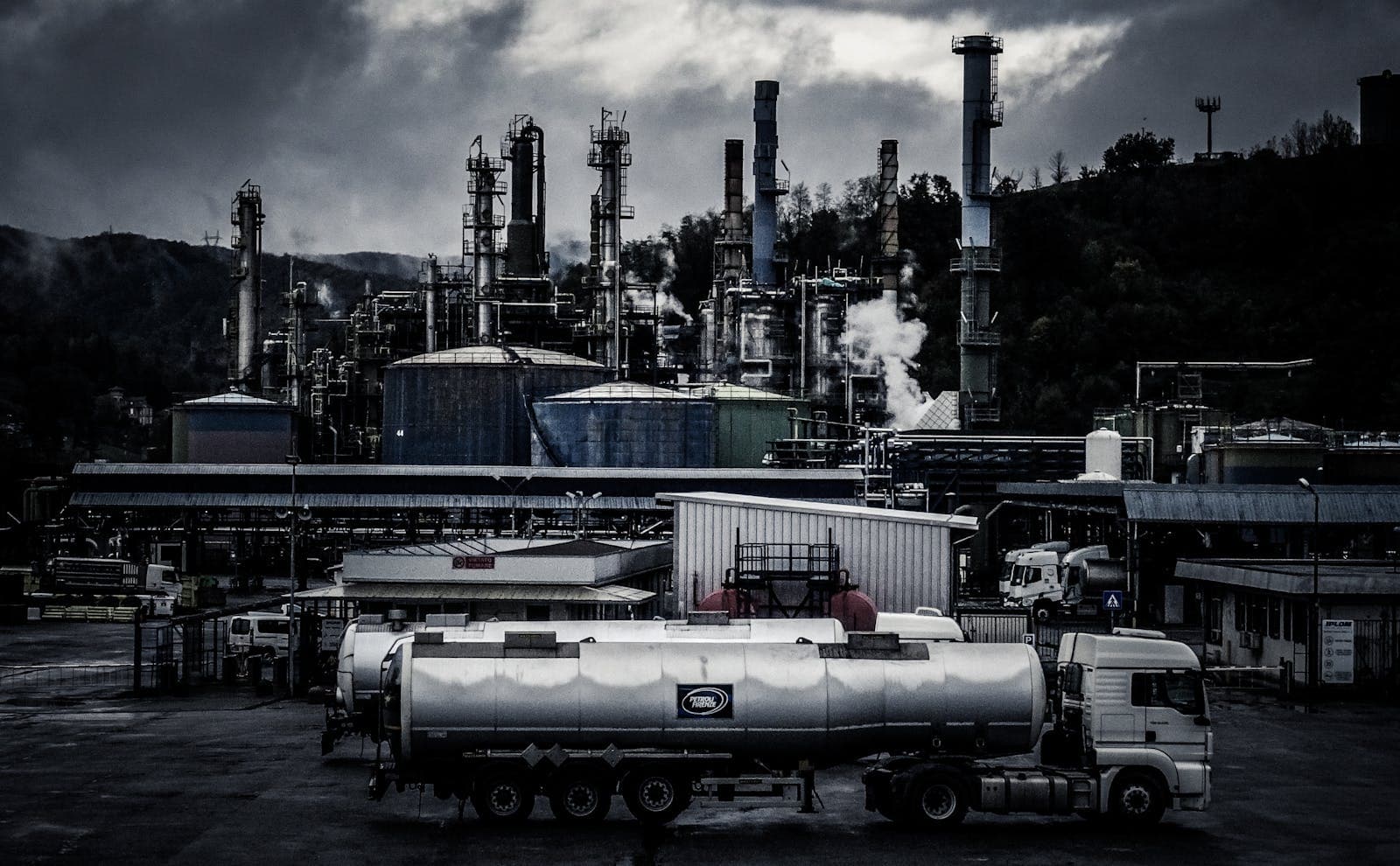 Industrial gas pipeline and process piping at an oil and gas plant