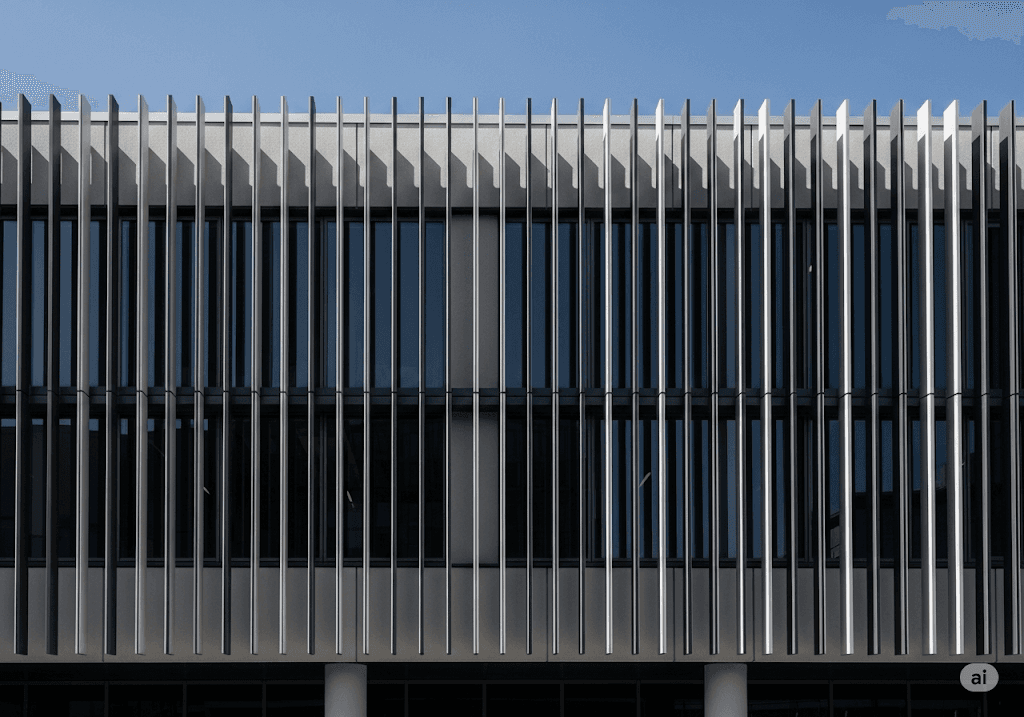 FRP composite facade panel on a building exterior with sunlight