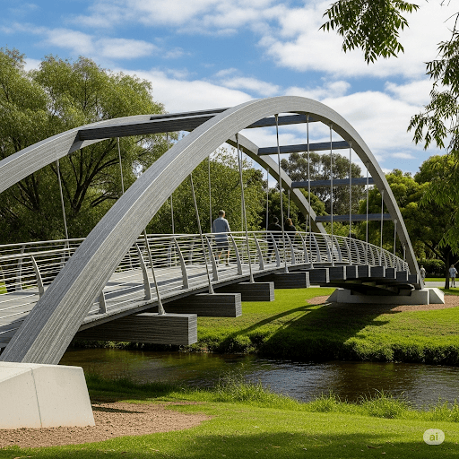 FRP composite pedestrian bridge in an infrastructure setting