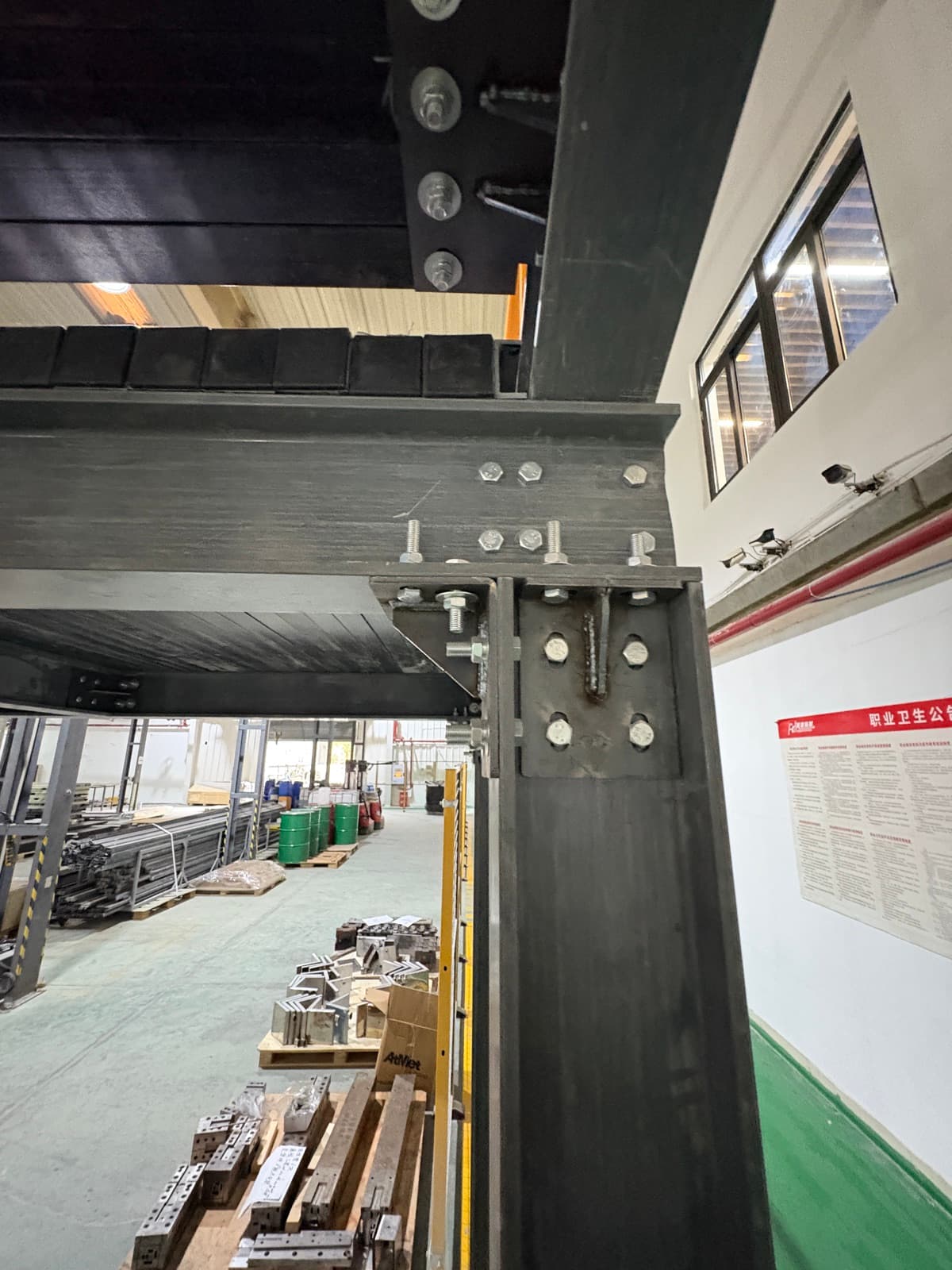 Anti-slip molded FRP grating stair treads and platform panels in corrosive factory environment