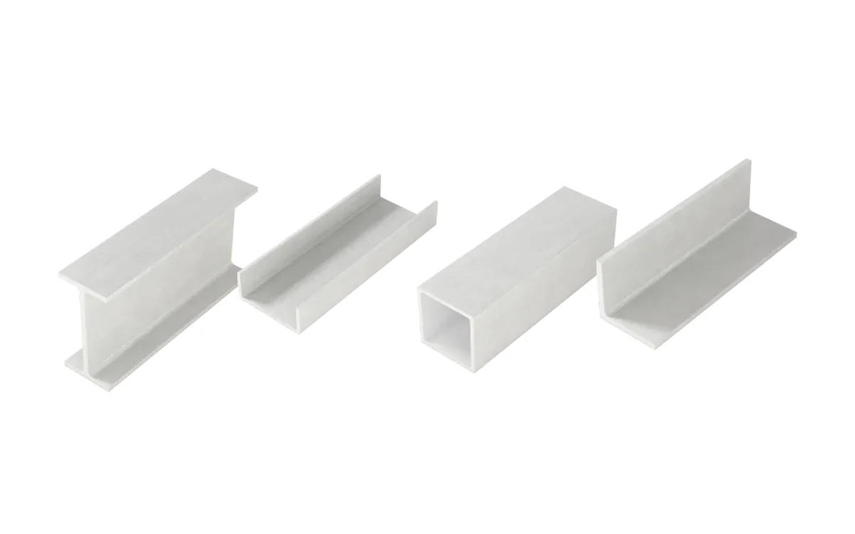 Pultruded fiberglass I-beam, channel, square tube and angle