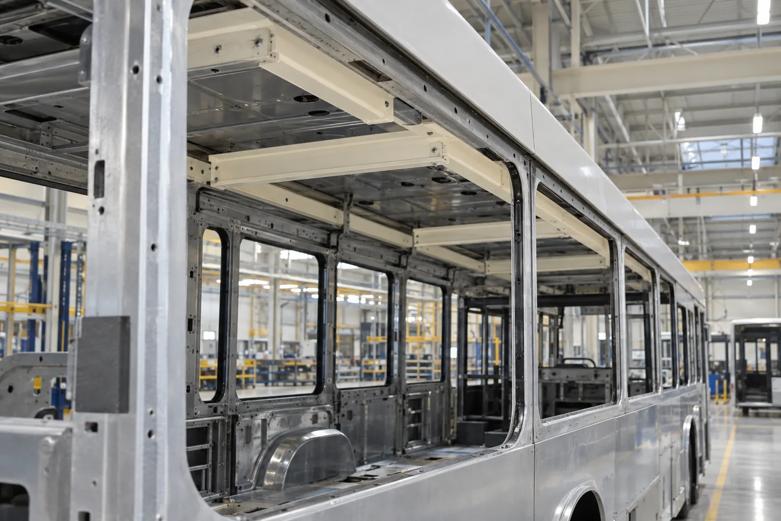 Bus body showing candidate roof and ceiling support-profile locations