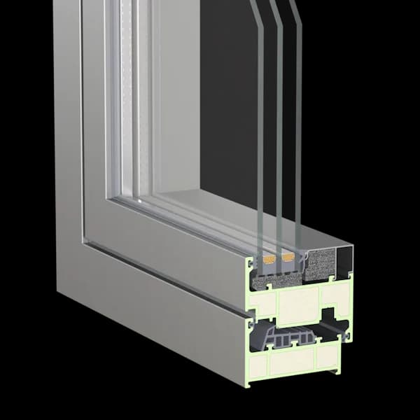 90-series FRP sliding window frame in section with triple glazing