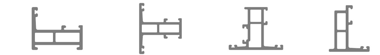 55 Series Window & Door System source-catalog profile cross-sections in current code-list order; reference geometry only, not dimensioned production drawings