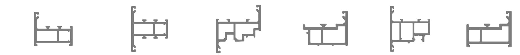 65 Series Window System source-catalog profile cross-sections in current code-list order; reference geometry only, not dimensioned production drawings