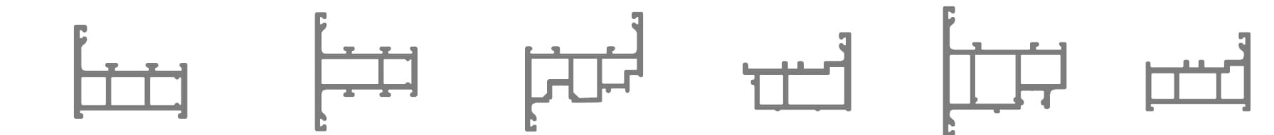 70 Series Window & Door System source-catalog profile cross-sections in current code-list order; reference geometry only, not dimensioned production drawings