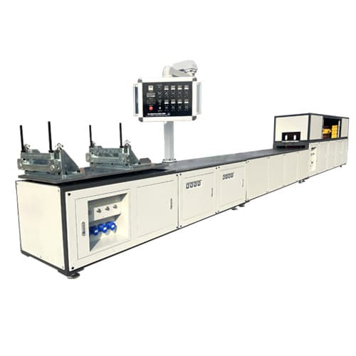 Caterpillar pultrusion line with twin clamping assemblies and a suspended control panel