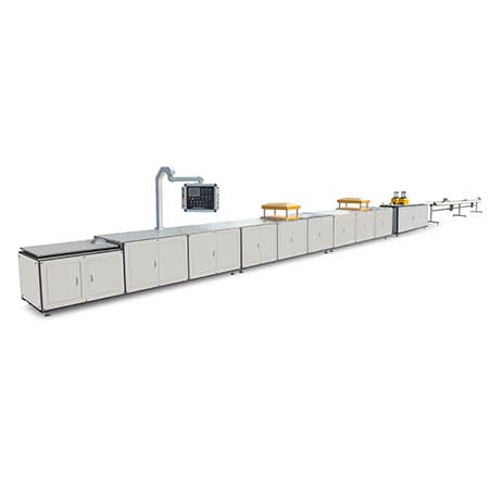 Long hydraulic profile pultrusion line with enclosed pulling units and an operator control panel