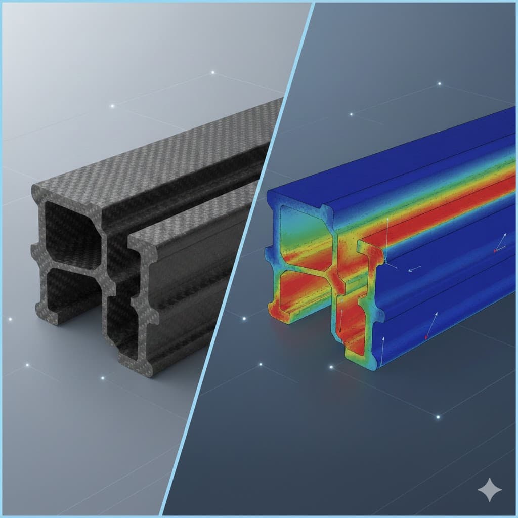 Carbon fiber profiles with FEA analysis visualization
