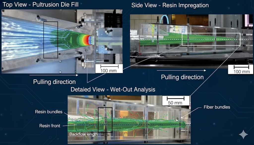 Resin impregnation and die entry stage in a pultrusion process