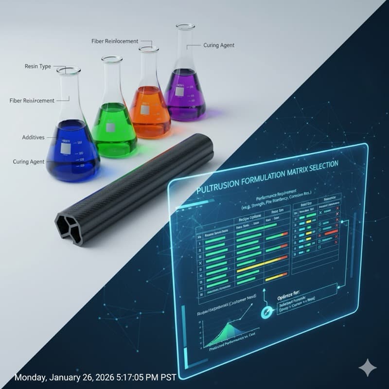 Pultrusion process formulation matrix used to balance resin, fiber, and production conditions