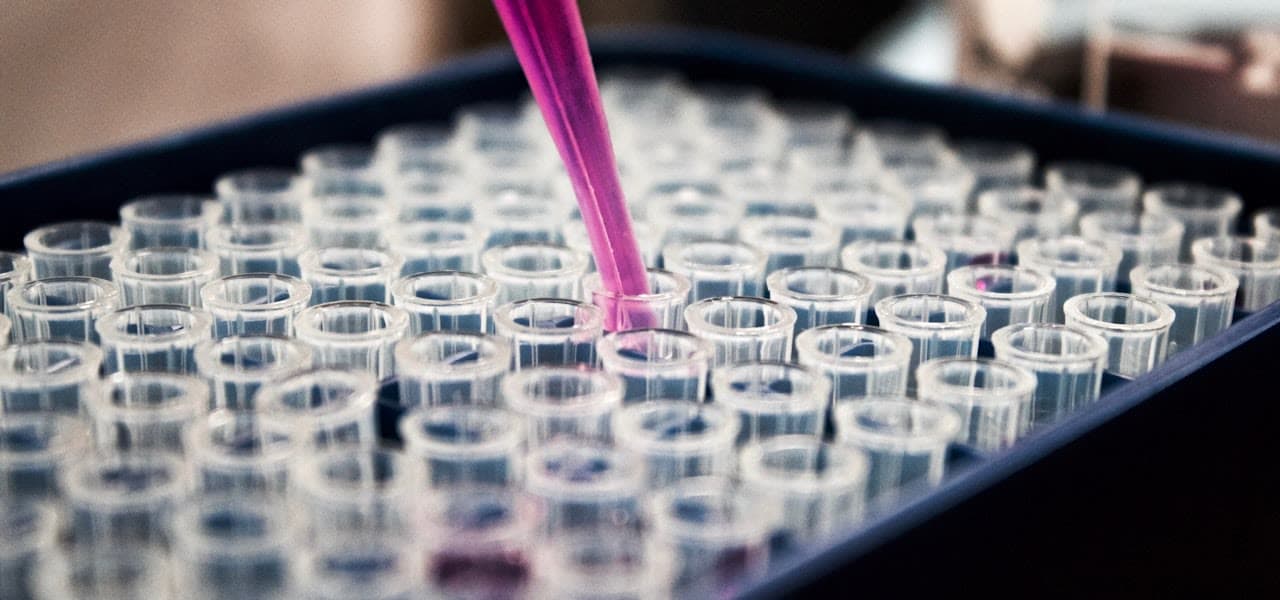 Resin samples dispensed into test tubes in a laboratory